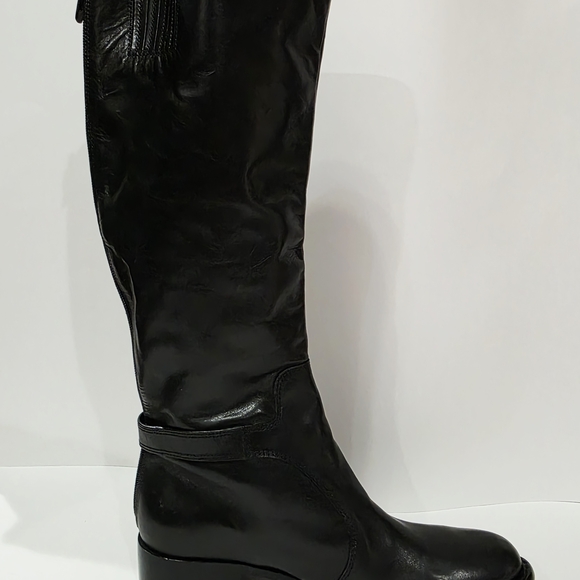 Via Spiga BLACK LEATHER Boot Charcoal Harness Knee High Zipper Riding 7 M New - Picture 15 of 16
